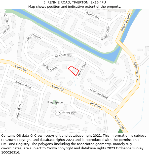 5, RENNIE ROAD, TIVERTON, EX16 4PU: Location map and indicative extent of plot