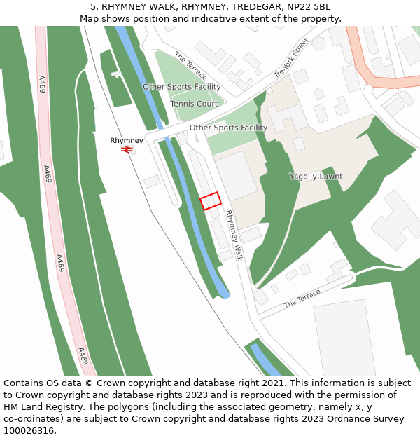 5, RHYMNEY WALK, RHYMNEY, TREDEGAR, NP22 5BL: Location map and indicative extent of plot