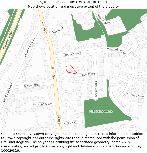 5, RIBBLE CLOSE, BROADSTONE, BH18 8JT: Location map and indicative extent of plot