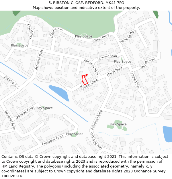 5, RIBSTON CLOSE, BEDFORD, MK41 7FG: Location map and indicative extent of plot