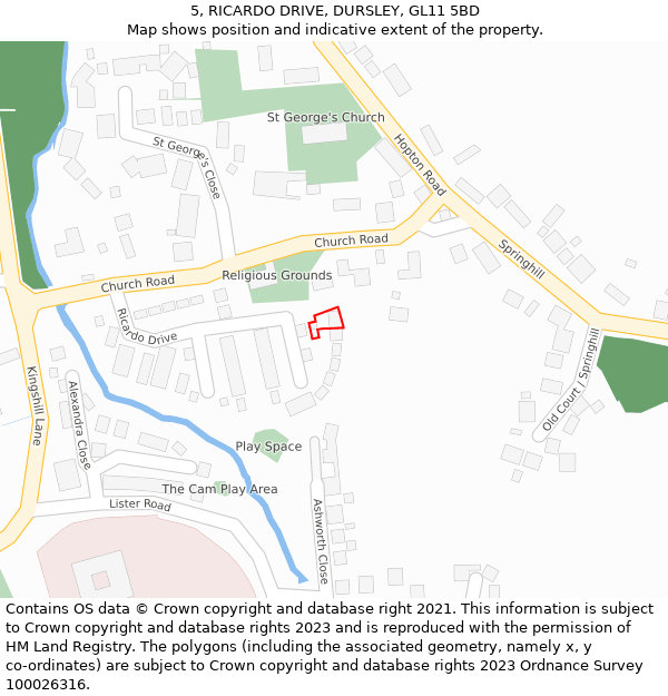 5, RICARDO DRIVE, DURSLEY, GL11 5BD: Location map and indicative extent of plot