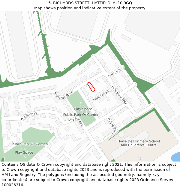 5, RICHARDS STREET, HATFIELD, AL10 9GQ: Location map and indicative extent of plot