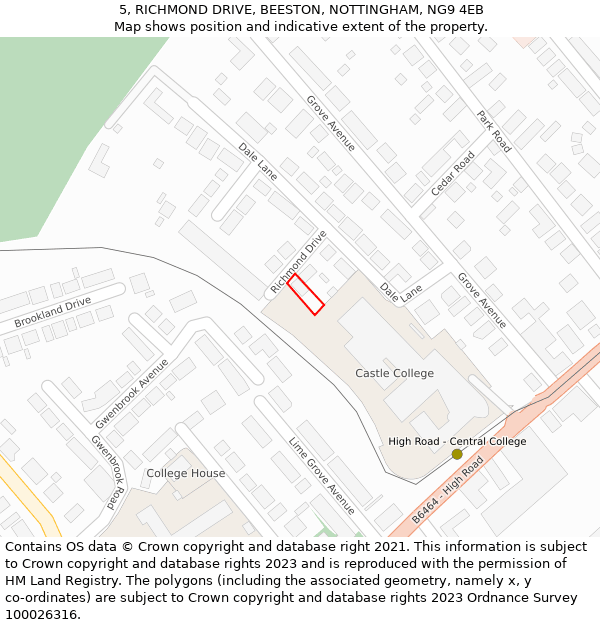 5, RICHMOND DRIVE, BEESTON, NOTTINGHAM, NG9 4EB: Location map and indicative extent of plot