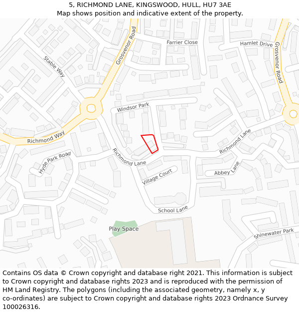 5, RICHMOND LANE, KINGSWOOD, HULL, HU7 3AE: Location map and indicative extent of plot