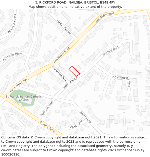 5, RICKFORD ROAD, NAILSEA, BRISTOL, BS48 4PY: Location map and indicative extent of plot