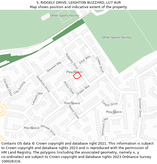 5, RIDGELY DRIVE, LEIGHTON BUZZARD, LU7 4UR: Location map and indicative extent of plot