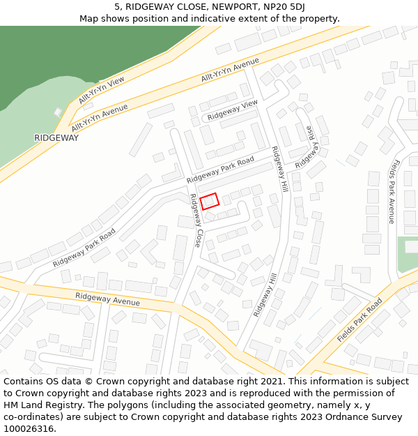 5, RIDGEWAY CLOSE, NEWPORT, NP20 5DJ: Location map and indicative extent of plot