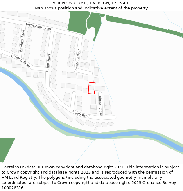 5, RIPPON CLOSE, TIVERTON, EX16 4HF: Location map and indicative extent of plot