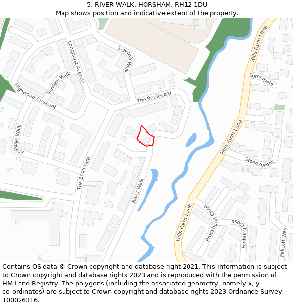 5, RIVER WALK, HORSHAM, RH12 1DU: Location map and indicative extent of plot