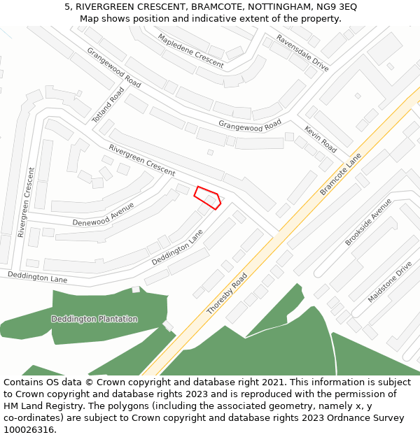 5, RIVERGREEN CRESCENT, BRAMCOTE, NOTTINGHAM, NG9 3EQ: Location map and indicative extent of plot