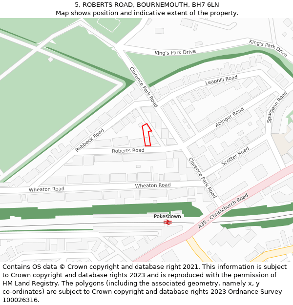 5, ROBERTS ROAD, BOURNEMOUTH, BH7 6LN: Location map and indicative extent of plot