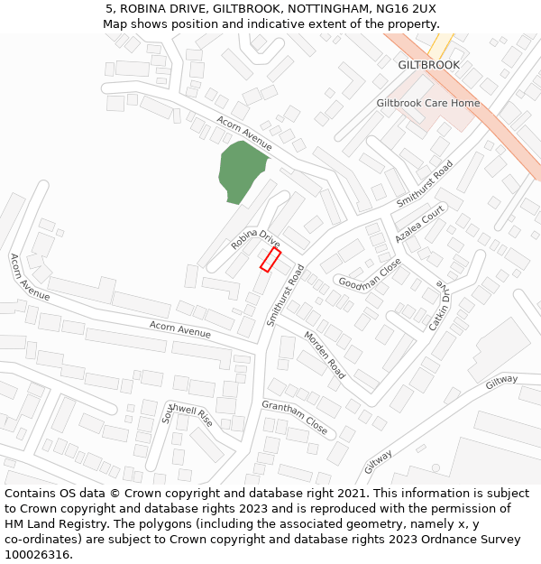 5, ROBINA DRIVE, GILTBROOK, NOTTINGHAM, NG16 2UX: Location map and indicative extent of plot