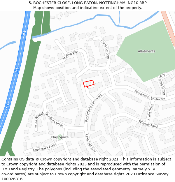 5, ROCHESTER CLOSE, LONG EATON, NOTTINGHAM, NG10 3RP: Location map and indicative extent of plot