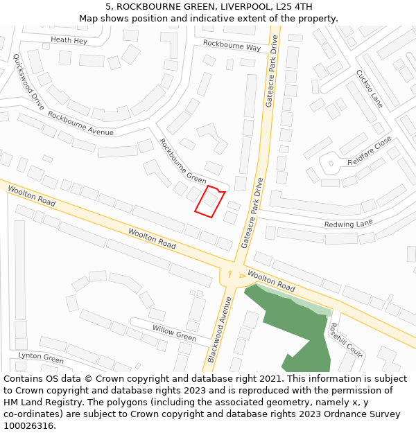 5, ROCKBOURNE GREEN, LIVERPOOL, L25 4TH: Location map and indicative extent of plot