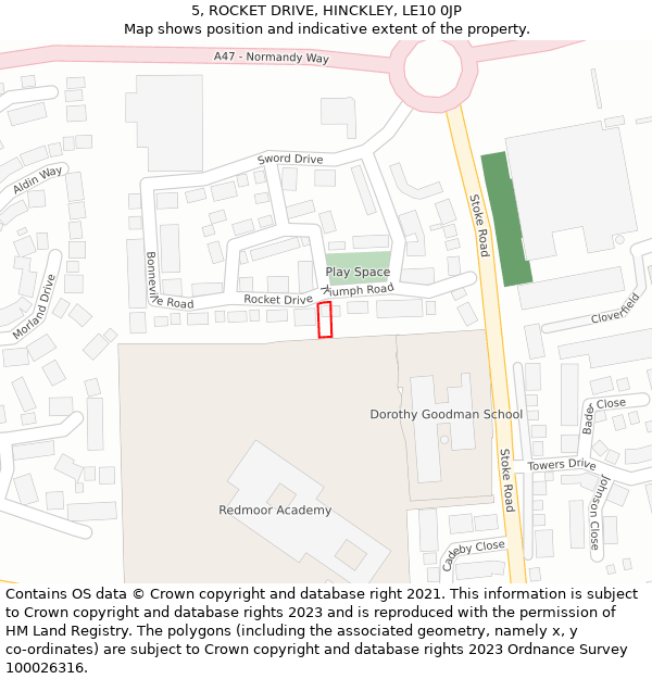 5, ROCKET DRIVE, HINCKLEY, LE10 0JP: Location map and indicative extent of plot