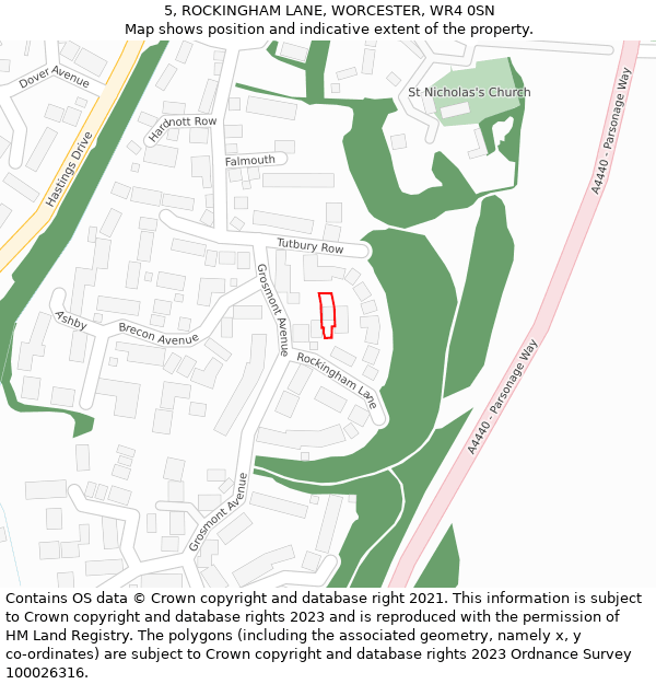 5, ROCKINGHAM LANE, WORCESTER, WR4 0SN: Location map and indicative extent of plot