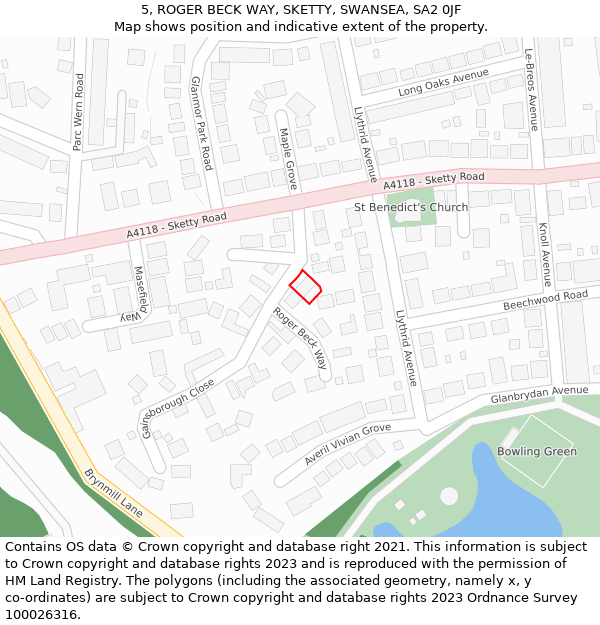 5, ROGER BECK WAY, SKETTY, SWANSEA, SA2 0JF: Location map and indicative extent of plot