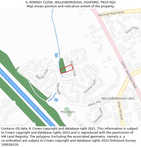 5, ROMSEY CLOSE, WILLESBOROUGH, ASHFORD, TN24 0QX: Location map and indicative extent of plot