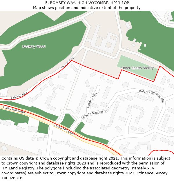 5, ROMSEY WAY, HIGH WYCOMBE, HP11 1QP: Location map and indicative extent of plot