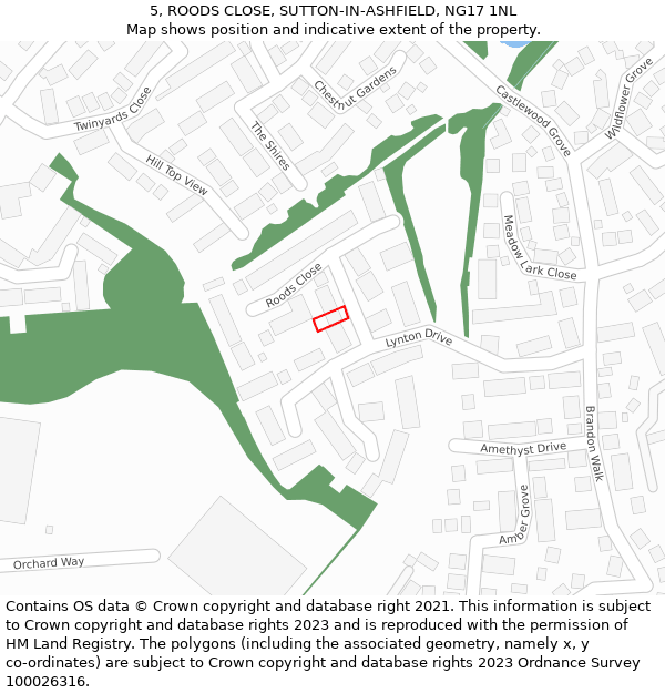 5, ROODS CLOSE, SUTTON-IN-ASHFIELD, NG17 1NL: Location map and indicative extent of plot