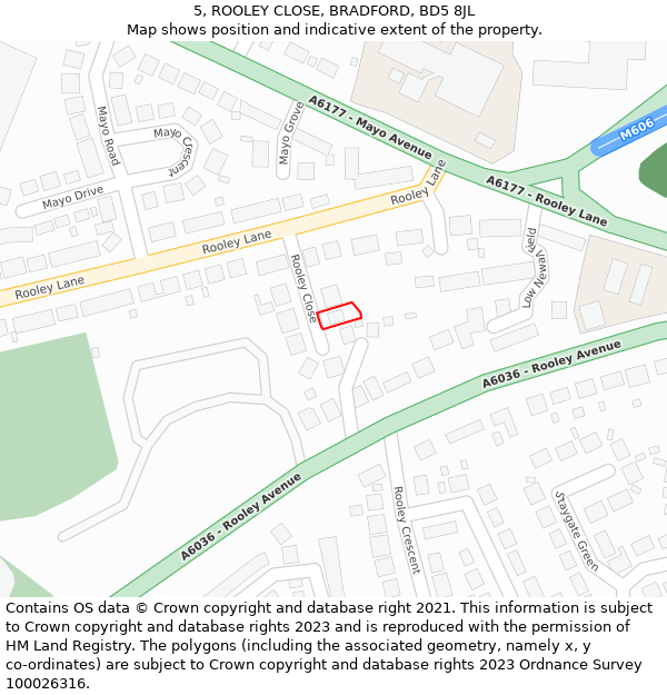 5, ROOLEY CLOSE, BRADFORD, BD5 8JL: Location map and indicative extent of plot