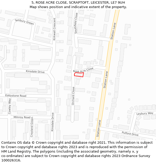 5, ROSE ACRE CLOSE, SCRAPTOFT, LEICESTER, LE7 9UH: Location map and indicative extent of plot