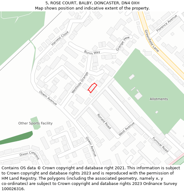 5, ROSE COURT, BALBY, DONCASTER, DN4 0XH: Location map and indicative extent of plot