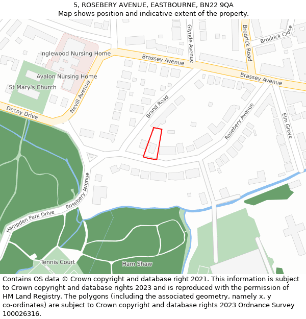 5, ROSEBERY AVENUE, EASTBOURNE, BN22 9QA: Location map and indicative extent of plot
