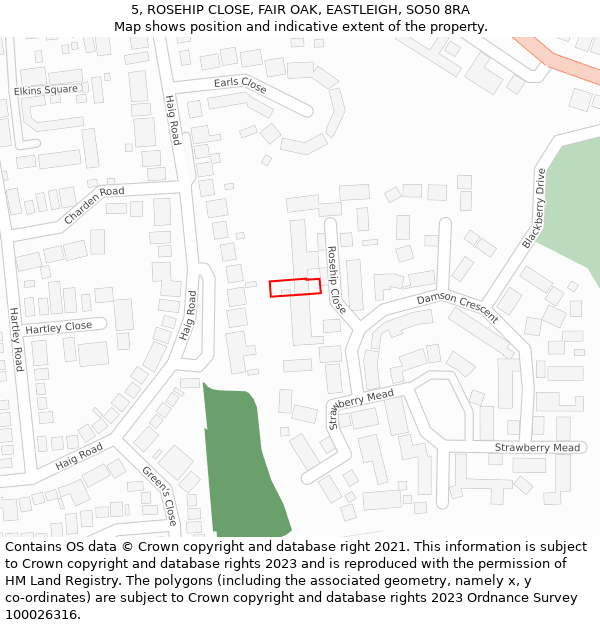 5, ROSEHIP CLOSE, FAIR OAK, EASTLEIGH, SO50 8RA: Location map and indicative extent of plot