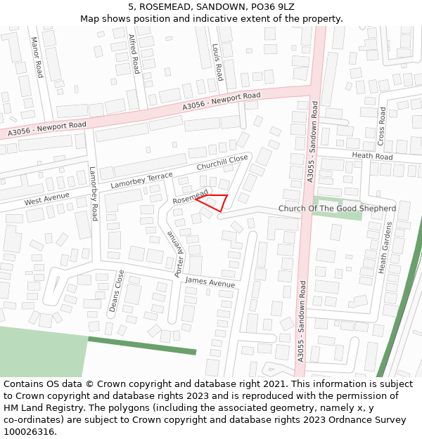 5, ROSEMEAD, SANDOWN, PO36 9LZ: Location map and indicative extent of plot