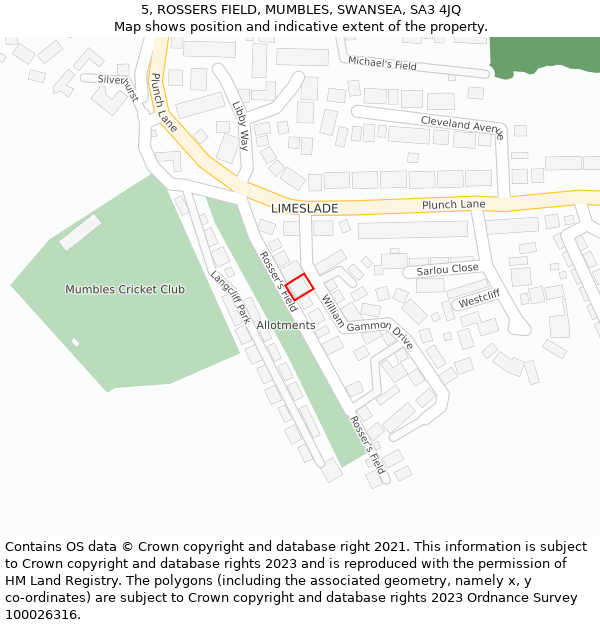 5, ROSSERS FIELD, MUMBLES, SWANSEA, SA3 4JQ: Location map and indicative extent of plot