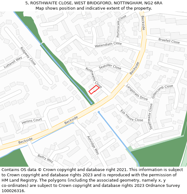 5, ROSTHWAITE CLOSE, WEST BRIDGFORD, NOTTINGHAM, NG2 6RA: Location map and indicative extent of plot