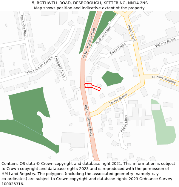 5, ROTHWELL ROAD, DESBOROUGH, KETTERING, NN14 2NS: Location map and indicative extent of plot