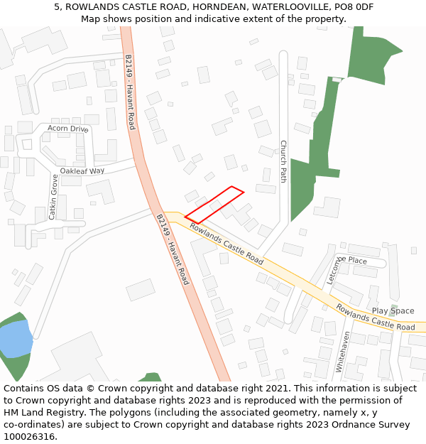 5, ROWLANDS CASTLE ROAD, HORNDEAN, WATERLOOVILLE, PO8 0DF: Location map and indicative extent of plot