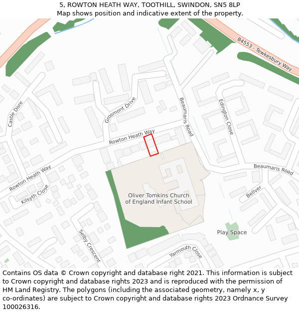 5, ROWTON HEATH WAY, TOOTHILL, SWINDON, SN5 8LP: Location map and indicative extent of plot