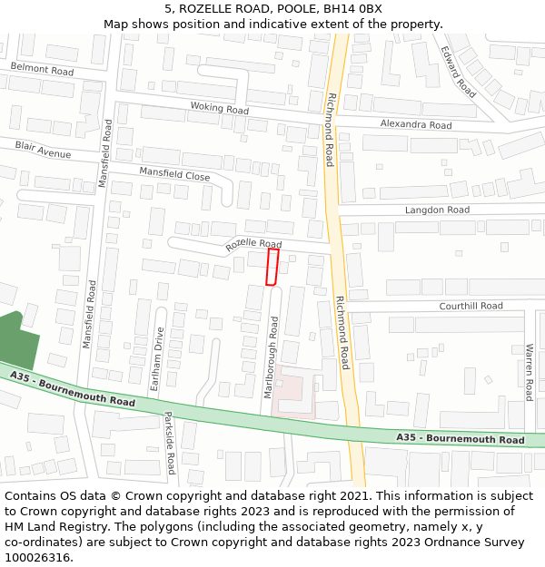 5, ROZELLE ROAD, POOLE, BH14 0BX: Location map and indicative extent of plot