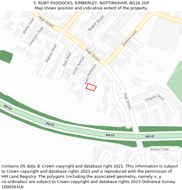 5, RUBY PADDOCKS, KIMBERLEY, NOTTINGHAM, NG16 2GP: Location map and indicative extent of plot