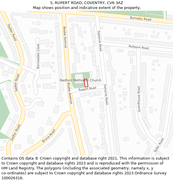 5, RUPERT ROAD, COVENTRY, CV6 3AZ: Location map and indicative extent of plot