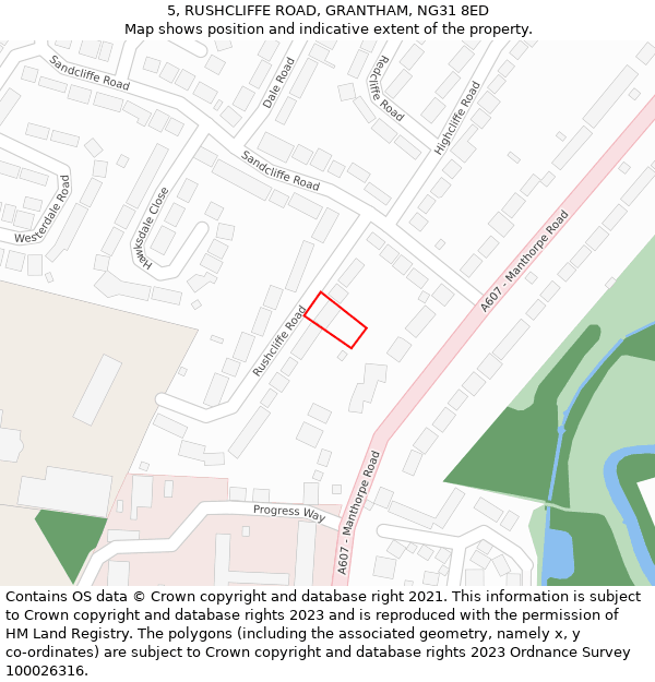 5, RUSHCLIFFE ROAD, GRANTHAM, NG31 8ED: Location map and indicative extent of plot