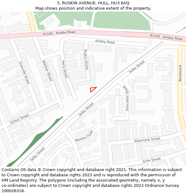 5, RUSKIN AVENUE, HULL, HU3 6AQ: Location map and indicative extent of plot