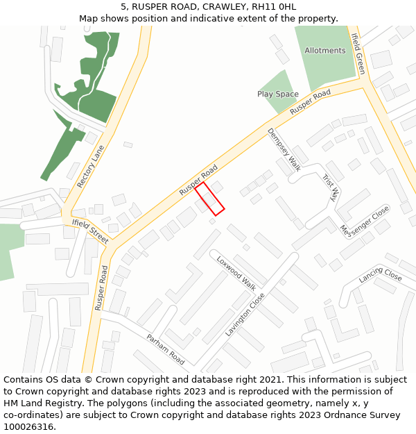 5, RUSPER ROAD, CRAWLEY, RH11 0HL: Location map and indicative extent of plot