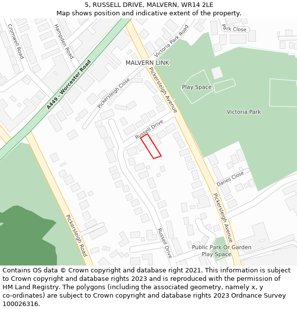 5, RUSSELL DRIVE, MALVERN, WR14 2LE: Location map and indicative extent of plot