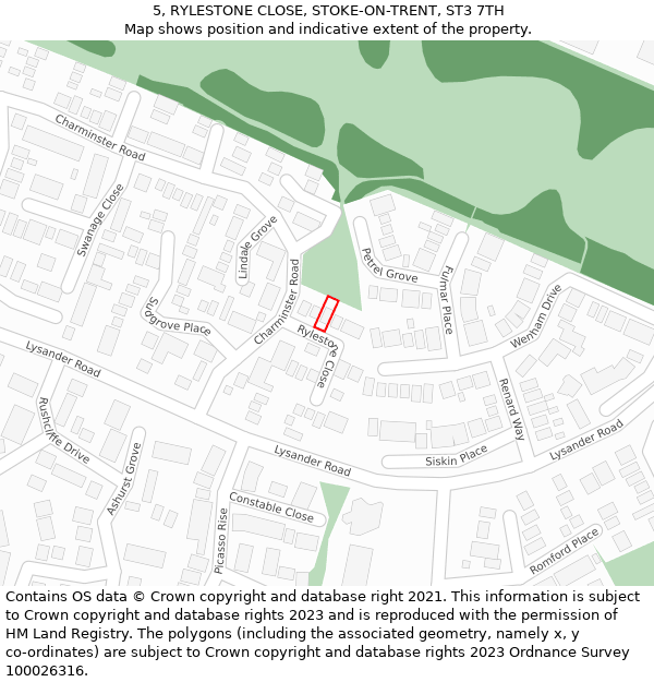 5, RYLESTONE CLOSE, STOKE-ON-TRENT, ST3 7TH: Location map and indicative extent of plot