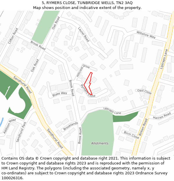 5, RYMERS CLOSE, TUNBRIDGE WELLS, TN2 3AQ: Location map and indicative extent of plot