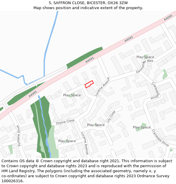 5, SAFFRON CLOSE, BICESTER, OX26 3ZW: Location map and indicative extent of plot