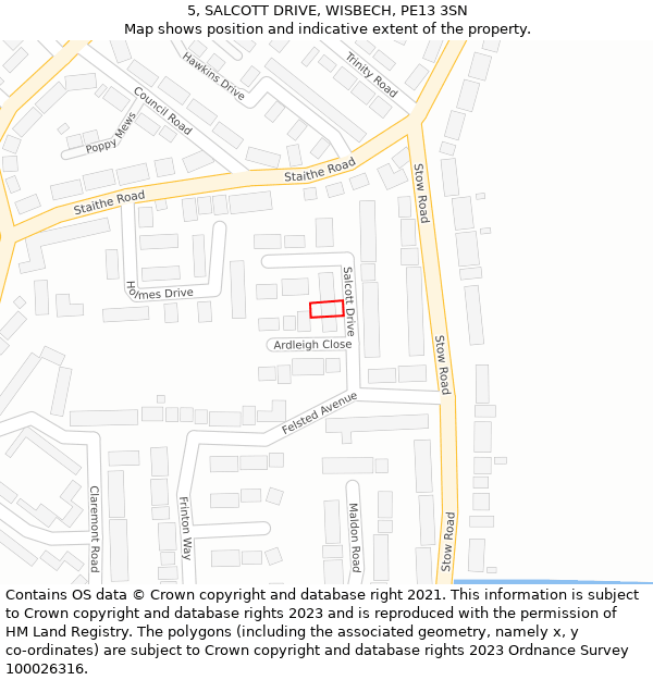 5, SALCOTT DRIVE, WISBECH, PE13 3SN: Location map and indicative extent of plot