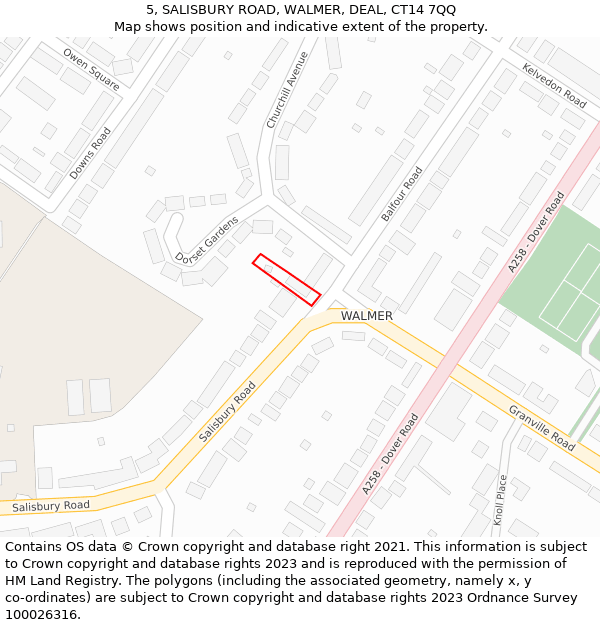 5, SALISBURY ROAD, WALMER, DEAL, CT14 7QQ: Location map and indicative extent of plot