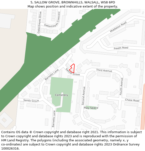 5, SALLOW GROVE, BROWNHILLS, WALSALL, WS8 6PD: Location map and indicative extent of plot