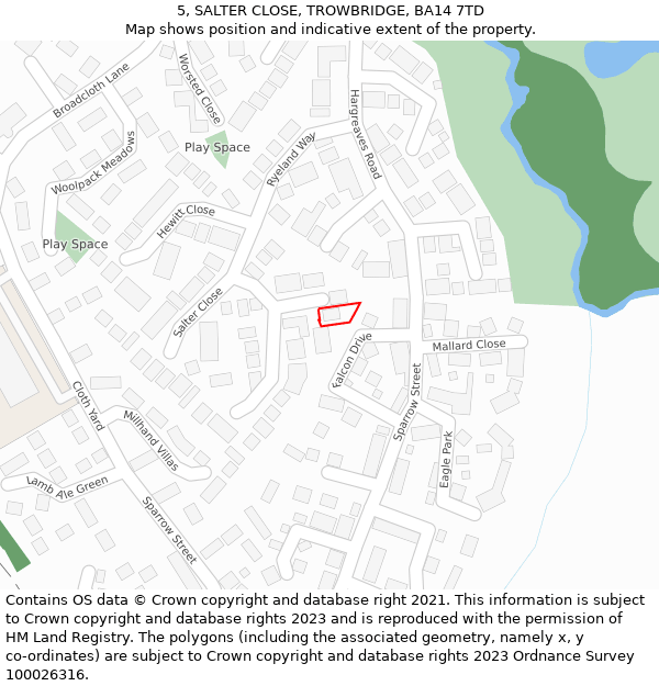 5, SALTER CLOSE, TROWBRIDGE, BA14 7TD: Location map and indicative extent of plot