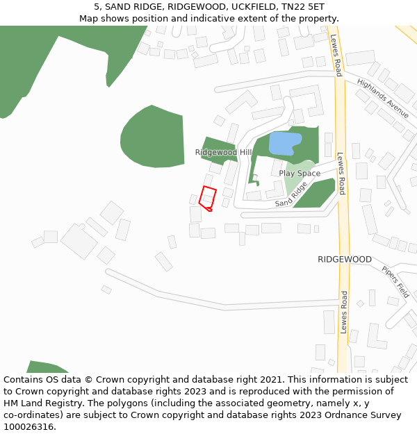 5, SAND RIDGE, RIDGEWOOD, UCKFIELD, TN22 5ET: Location map and indicative extent of plot